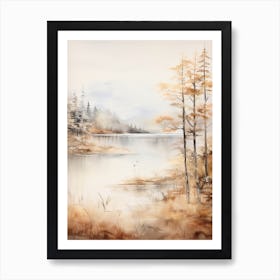 Lake In The Woods In Autumn, Painting 42 Art Print