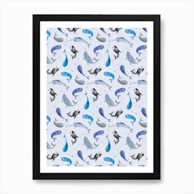 Watercolour Whale Pattern Art Print