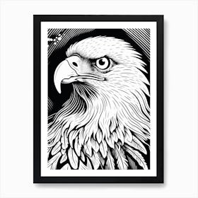 B&W Bird Linocut Bald Eagle 2 Art Print