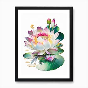 Blooming Lotus Flower In Pond Decoupage 1 Art Print