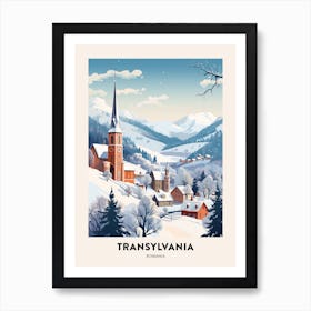 Vintage Winter Travel Poster Transylvania Romania 3 Art Print