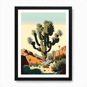 Joshua Tree In Mountain Foothill Retro Illustration Art Print