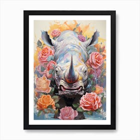 Rhino With Roses Art Print