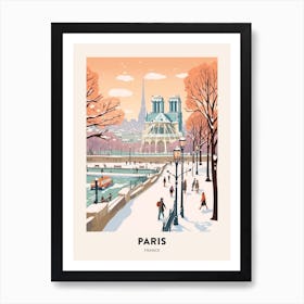 Vintage Winter Travel Poster Paris France 1 Art Print
