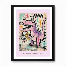 Dinosaur Eating Fries Abstract Graffiti Style 1 Poster Art Print