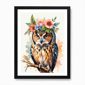 Owl With Flowers 1 Art Print