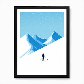 Les Deux Alpes, France Minimal Skiing Poster Art Print