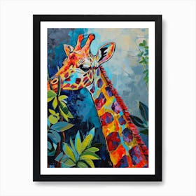 Colourful Giraffe In The Plants 4 Art Print