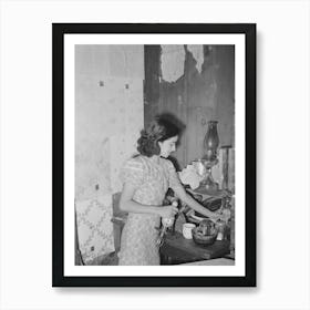 Mexican Girl Straightening Corner Of Her Kitchen, San Antonio, Texas By Russell Lee Art Print