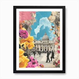 Rome   Floral Retro Collage Style 3 Art Print