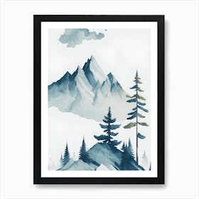 Mountain And Forest In Minimalist Watercolor Vertical Composition 144 Art Print