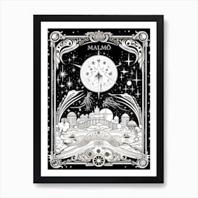 Malmö, Sweden, Tarot Card Travel  Line Art 3 Art Print