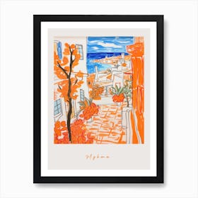 Mykonos Greece 2 Orange Drawing Poster Art Print