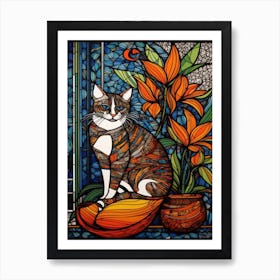 Drawing Of A Still Life Of Paradise With A Cat 1 Art Print