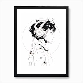 Girl With Headphones Art Print