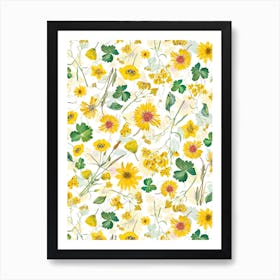 Scandinavian Midsummer Yellow Wildflowers Meadow Art Print