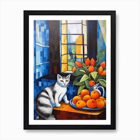 Delphinium With A Cat 4 Cubism Picasso Style Art Print