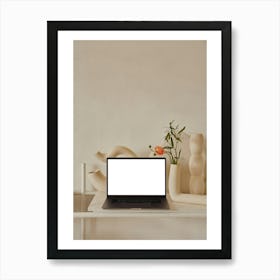 Laptop On Table Mockup Art Print