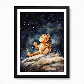 Tiger Illustration Stargazing Watercolour 2 Art Print