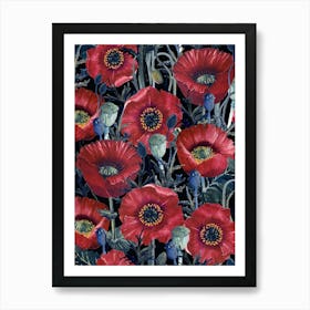 Poppies, Red on a Black Background Art Print