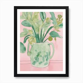 Sage Green and pink Plant In A Vase Art Print