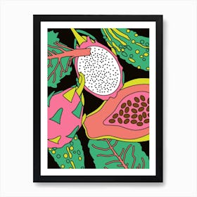 Okinawa Exotic Goya, bitter melon, papaya, Karela, dragonfruit, pavakkai Vegetables Green And Pink (papaya, dragonfruit, goya, Malay, Tamil, Tagalog) Art Print