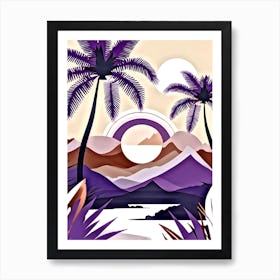 Sunset With Palm Trees Art Print