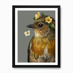 Robin With Flower Crown 16 Art Print