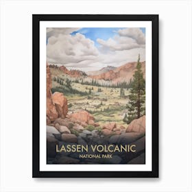 Lassen Volcanic National Park Watercolour Vintage Travel Poster 1 Art Print