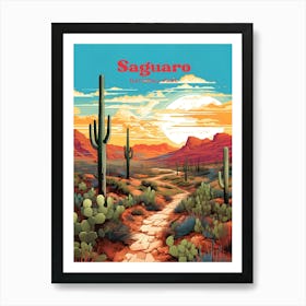 Saguaro National Park Tucson Arizona Desert Travel Illustration Art Print