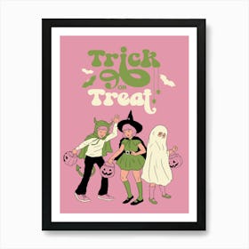 Trick or Treat Print | Seasonal Halloween Wall Art | Halloween Typography | Spooky Wall Art | Pink + Green Wall Art | Art Print