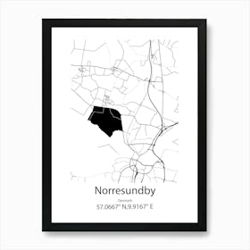 Norresundby,Denmark Minimalist Map Art Print