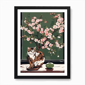 Drawing Of A Still Life Of Apple Blossom With A Cat 3 Art Print