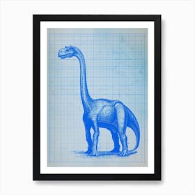 Brachiosaurus Dinosaur Blue Print Sketch 1 Art Print