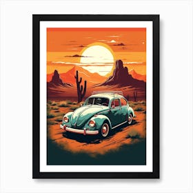 Volkswagen Beetle Desert Retro Illustration 1 Poster