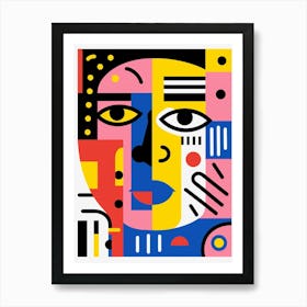Geometric Pink & Blue Face Art Print