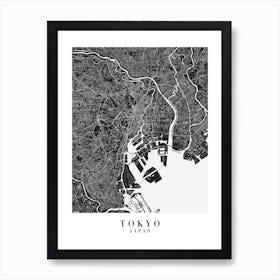 Tokyo Japan Minimal Black Mono Street Map  Art Print