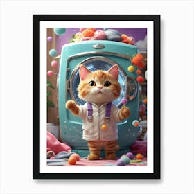 Cat In The Washing Machine Art Print