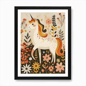 Unicorn In A Meadow Of Flowers Mustard Muted Pastels 2 Art Print