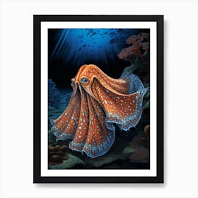 Blanket Octopus Detailed Illustration 14 Art Print