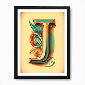 J, Letter, Alphabet Vintage Sketch 1 Art Print