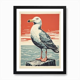 Vintage Bird Linocut Seagull 1 Art Print