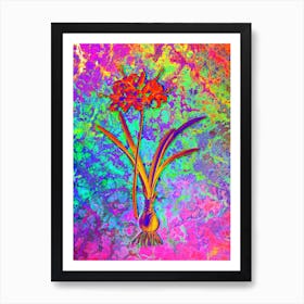 Guernsey Lily Botanical in Acid Neon Pink Green and Blue n.0101 Art Print