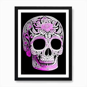 Skull With Intricate Linework Pink 1 Doodle Art Print