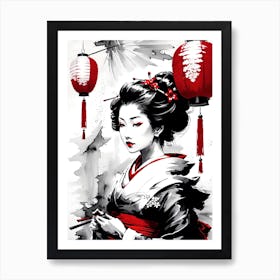 Traditional Japanese Art Style Geisha Girl 12 Art Print