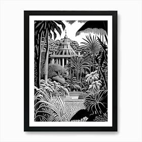 Jardim Botânico De Curitiba, 1, Brazil Linocut Black And White Vintage Art Print