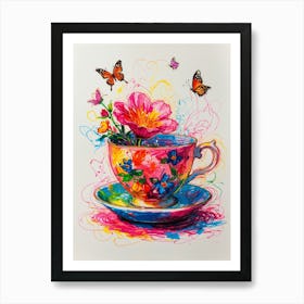 Tea Cup With Butterflies 1 Art Print