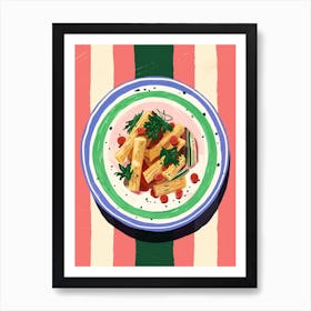 A Plate Of Penne Pasta Top View Food Illustration 3 Art Print
