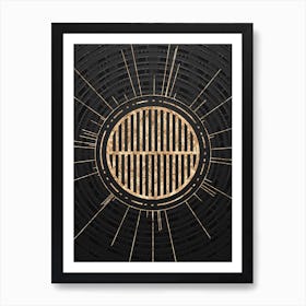 Geometric Glyph Symbol in Gold with Radial Array Lines on Dark Gray n.0178 Art Print