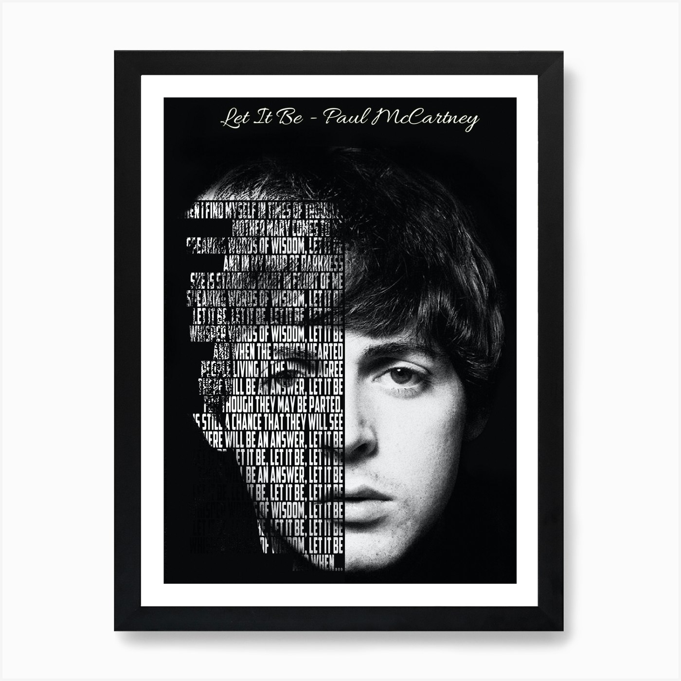 Paul McCartney Portrait Drawing with Let It Be song lyrics - fine art  giclée print A5 A4 A3 size